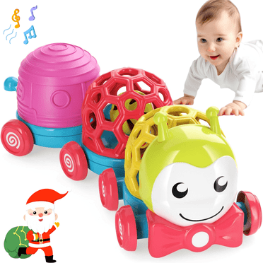 Ludolm Baby Cars Toys for Babies 6-12 Months, Infant Toys Caterpillar Car Baby Boy Toys Soft Cars Ball Rattle Musical Toddler Push and Go Truck, Development Gift (Five Star-Caterpillar)