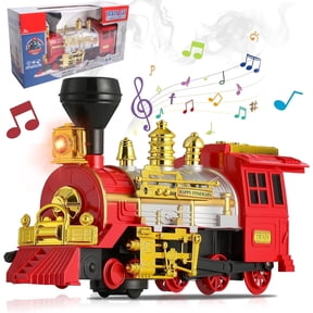 TYMZDYN Plastic Classical Train Toy Electric Steam Locomotive with Smoke, Automatic Bump & Go Trucks with Lights Sound for Age 3 up Boys Girls