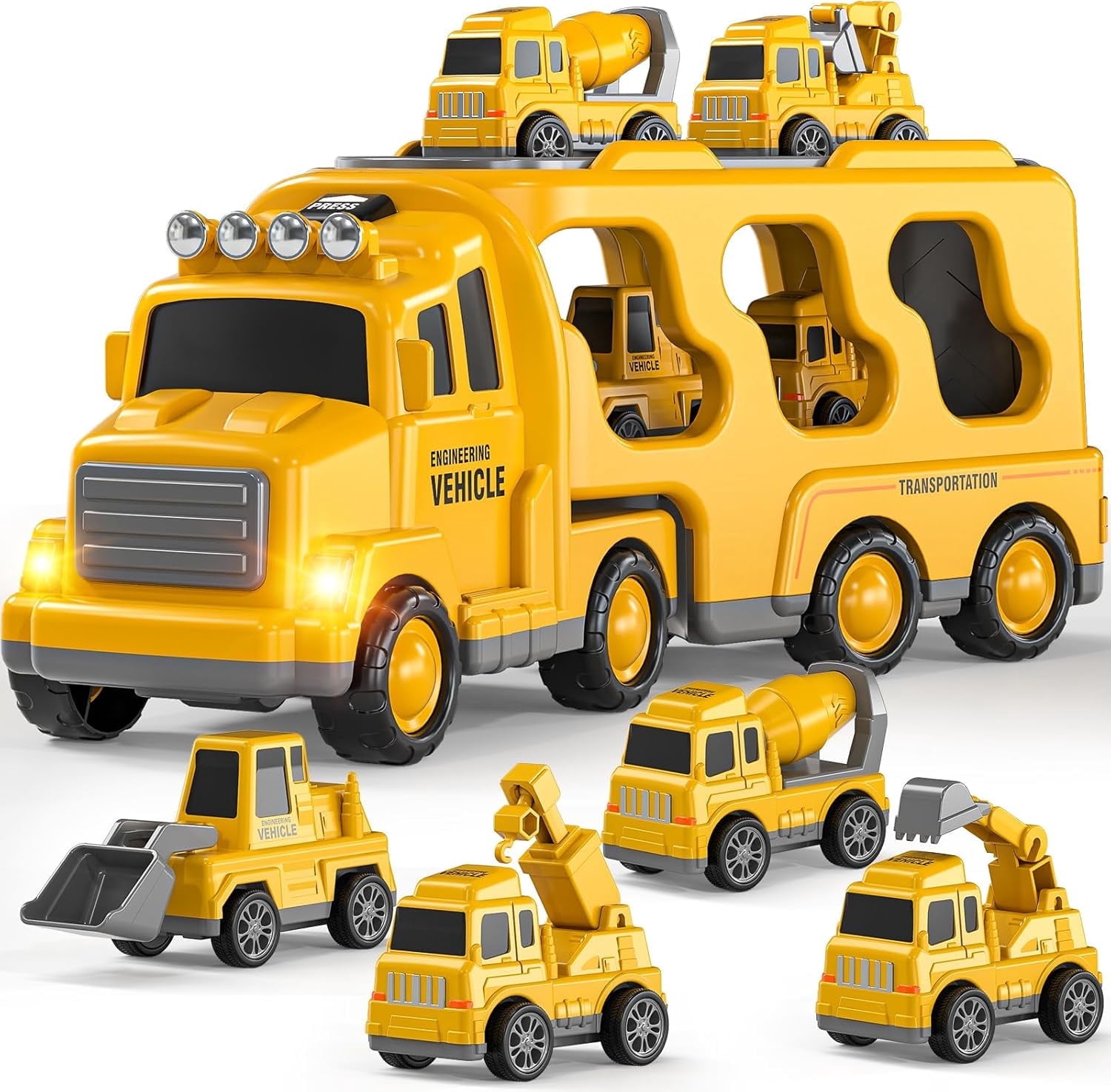 TYMZDYN Construction Truck Boy Toys for 3-5 Year Old Toddlers - Toys for 3 4 5 6 7 Years Old Engineering Transport Vehicle Carrier Truck, Kids Excavator Crane Gift Toys for Boys & Girls Aged 4-6