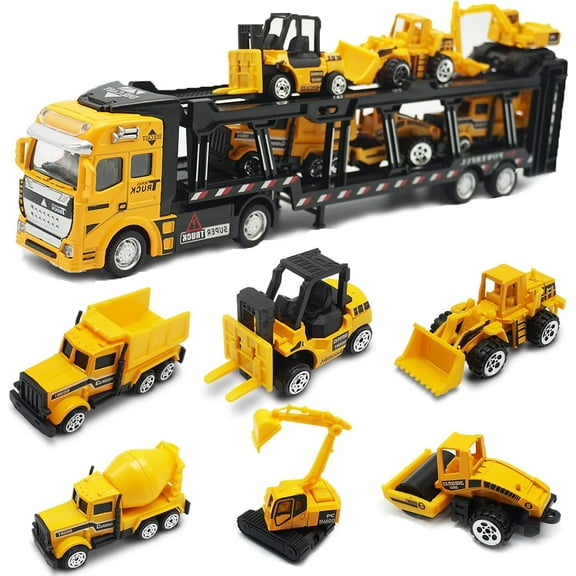 TYMZDYN Construction Truck Toy Die-cast Play Vehicle Set with 6Pcs Mini Crane Mixer Dump Excavator Car