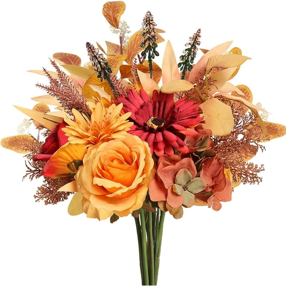 TYMZDYN Fake Artificial Flowers Bouquet for Decoration, Silk Floral Arrangements Faux Flowers Plant Wedding Bride Bouquets Tables Centerpieces for Rustic Home Decor Indoor Vase Floral Table Decor