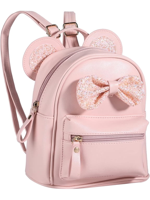 Girls Mini Leather Backpack Sequin Bow Cute Backpack Small Backpack Gifts for Teenage Girls,Pink