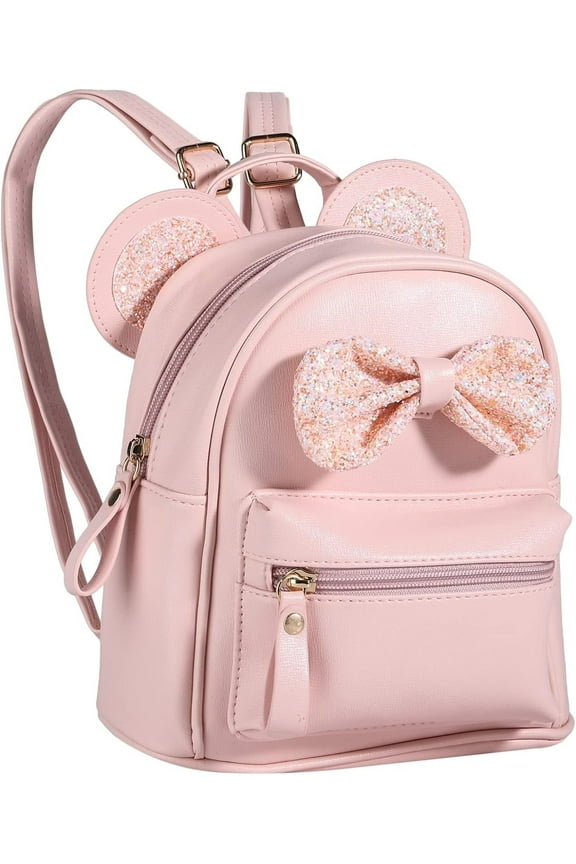 Girls Mini Leather Backpack Sequin Bow Cute Backpack Small Backpack Gifts for Teenage Girls,Pink