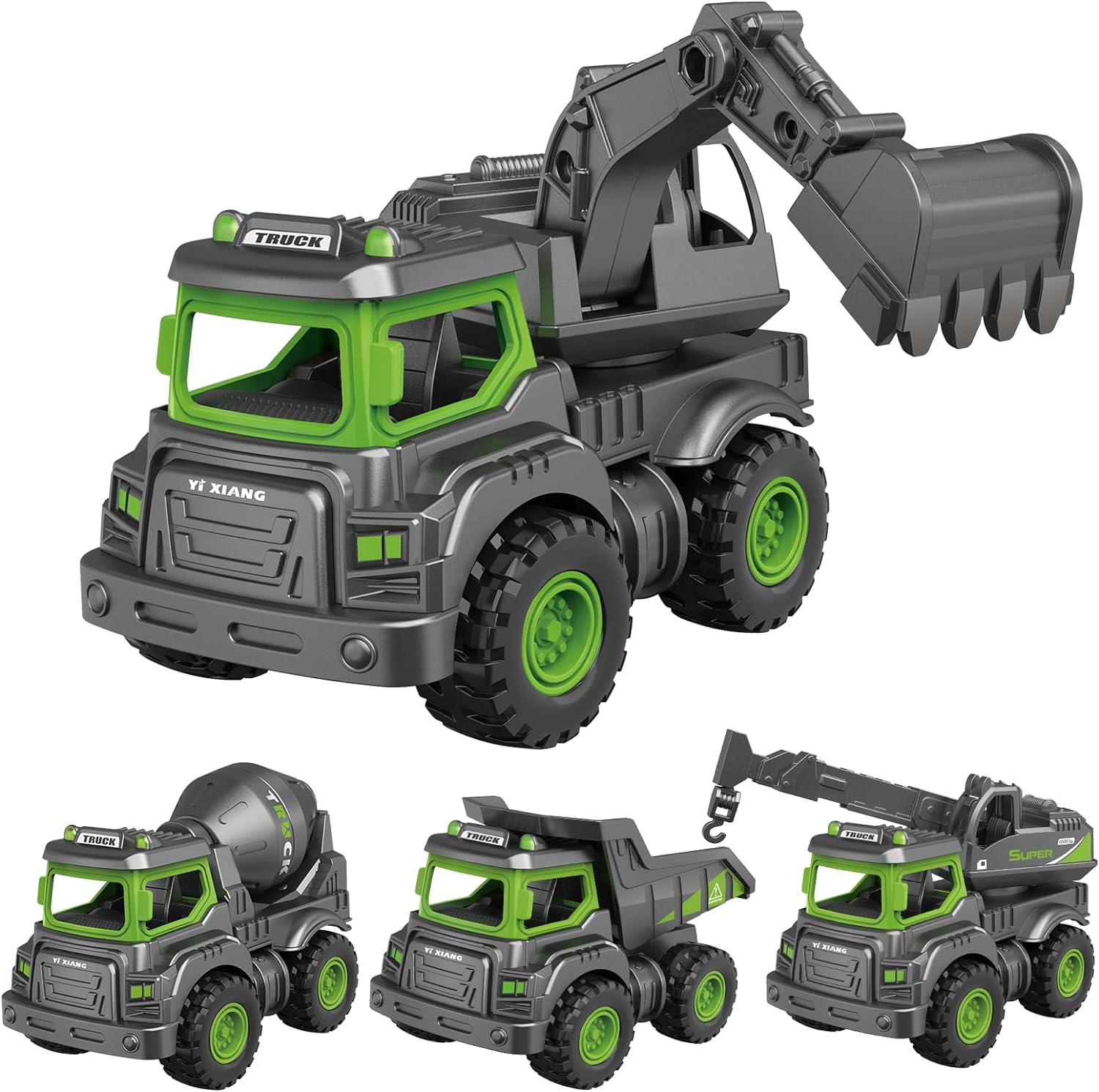 TYMZDYN Heavy Duty Construction Toys for Ages 2-4 Boys, Toddler Toys 1 2-3, Kids Toys Boys 3-5, Alloy Excavator Toy Dump Crane Cement Mixer Trucks for Toddlers 2-4 Years, Gifts for Boys