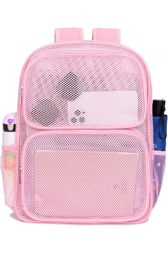 Heavy Duty Mesh Backpack, See Through College Mesh Backpack, Semi-transparent Mesh Bookbag with Bungee and Comfort Padded Straps for Commuting, Swimming, Beach, Outdoor Sports