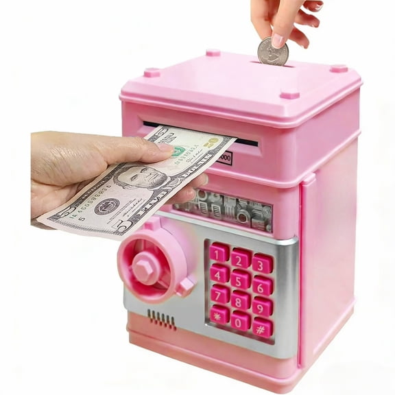 TYMZDYN Mini ATM Piggy Bank ATM Machine Best Gift for Kids,Electronic Code Piggy Bank Money Counter Safe Box Coin Bank for Boys Girls Password Lock Case (Light Pink)
