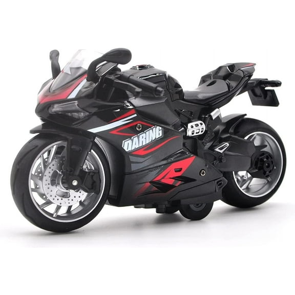 Ludolm Pull Back Motorcycle Model - 1:12 Scale Toy Motorcycle,Motorcycle Toy with Light and Music Gift (Black)