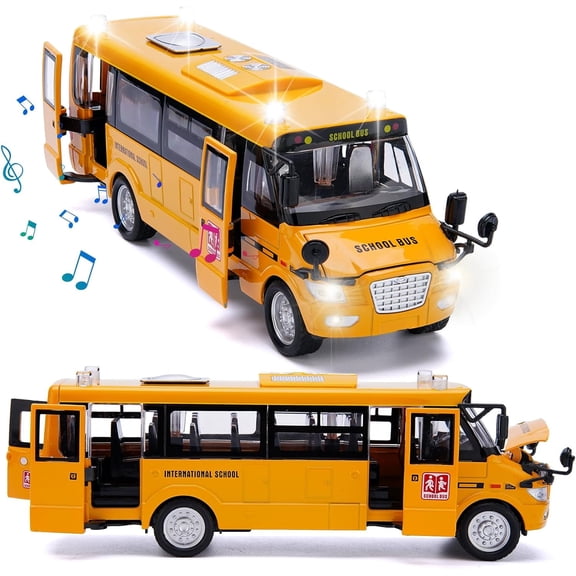 TYMZDYN School Bus Toy for Toddlers - 9" Die-cast Pull Back Cars with Sounds Lights and Openable Doors , School Bus Toys for Kids Ages 4-8