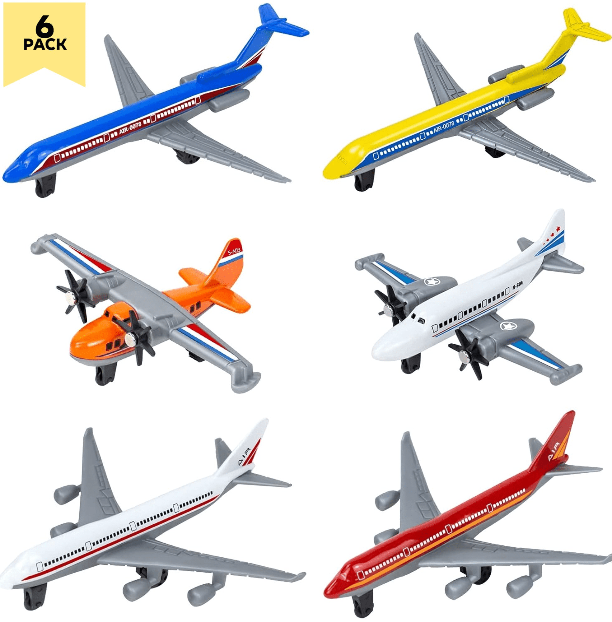 Ludolm Toy Airplane 6 Pack, Diecast Airplane Toy, Alloy Planes Model/Glider Planes/Airlines Plane Toys Birthday Cake Toppers Airforce Party Favors