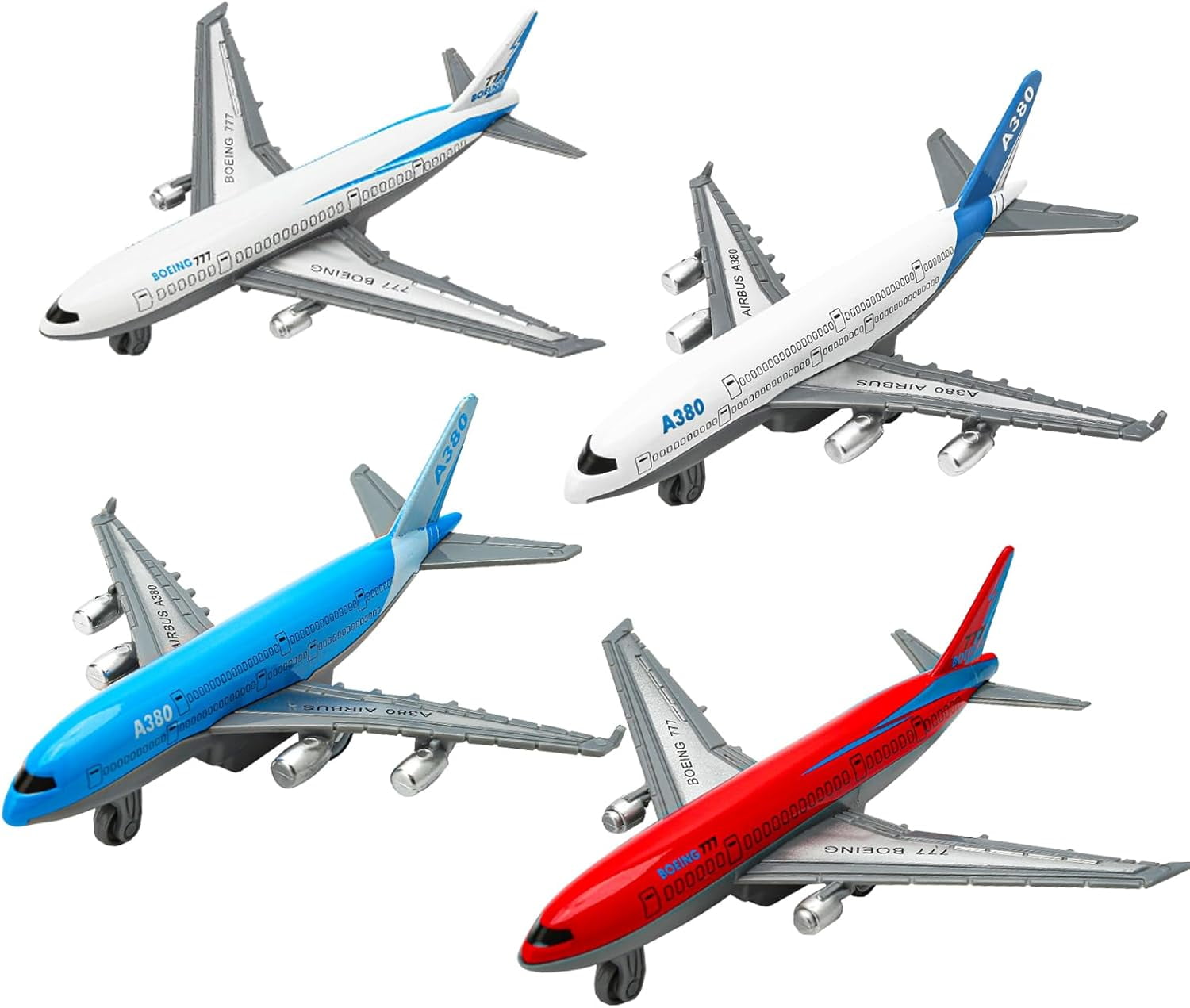 TYMZDYN Toy Airplane Die-cast Metal Model Plane Pull Back Aircraft Airline for Kids Cake Toopper Party Favor Age 3+ Pack of 4pcs