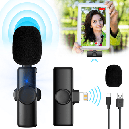 TYNLED Wireless Lavalier Microphone for iPhone & iPad, Plug-Play Mini Wireless Lapel Microphone for TikTok YouTube Facebook Live Stream Vlog Video Recording - No APP & Bluetooth Needed-Black