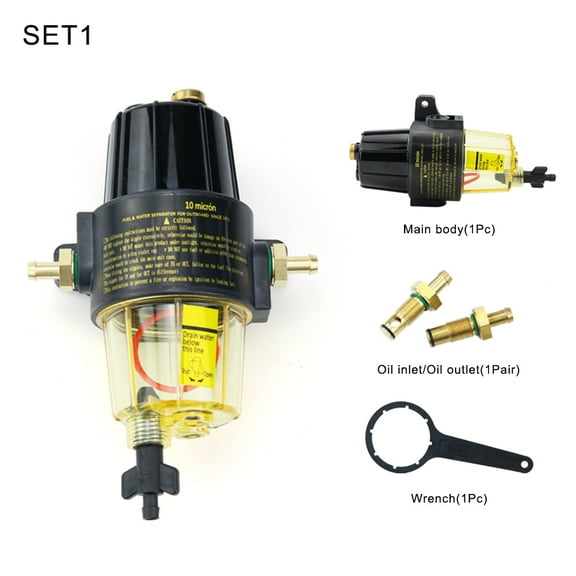 TYPE 1-Water Separator and Fuel Filter Assembly, Clear Bowl with Key, Outboard Motors, Fuel Tank, Boat Diesel Gasoline Engine, UF-10K
