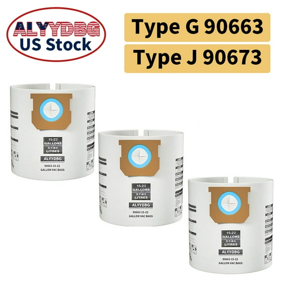 TYPE G 90663 9066300; TYPE J 90673 9067300, Part VF2008, ALYYDBG Replacement for Shop Vac 15-22 Gallon Vac Dust Bags,3 PCS