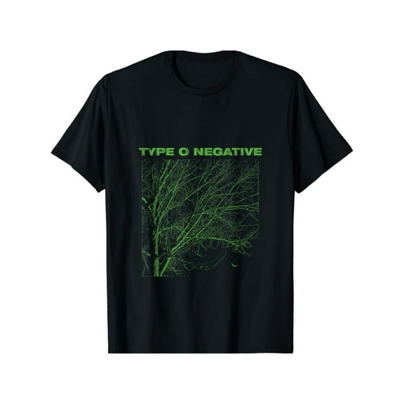 TYPE O NEGATIVE Green Branch Print T Men'S and Women'S Pure Cotton Black T-shirt, Simple Design for Four Seasons Weekend Casual Wear.