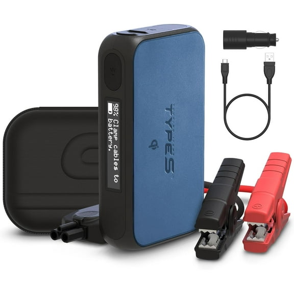 TYPE S 1000A Car Battery Jump Starter Power Bank Portable, 12V 400A 6.0L Gas 3.0L Diesel, LCD Display Step by Step Guide, 8000mAh, Qi Wireless Charging, LED Flashlight, USB-C USB-A, UL Listed (Black)