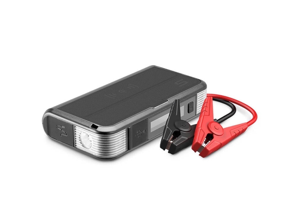 Type S Dynamic Plus (Lightning) DP10 1000A Car Battery Jump Starter,12V 6L Gas 3L Diesel, 8000mAh Portable Power Bank MFI Lightning Cable, Qi Wireless, LCD, Flashlight, UL-Listed - Gray