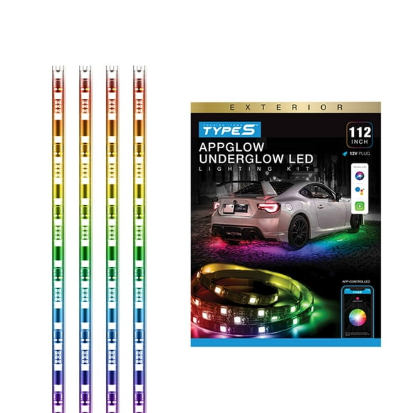 TYPE S - AppGlow Multicolor Underglow LED Kit, CarPlay Compatible, Siri & Hey Google Voice-Control, Bluetooth, Custom RGB Lighting Presets, Control Zones, 112 Inches