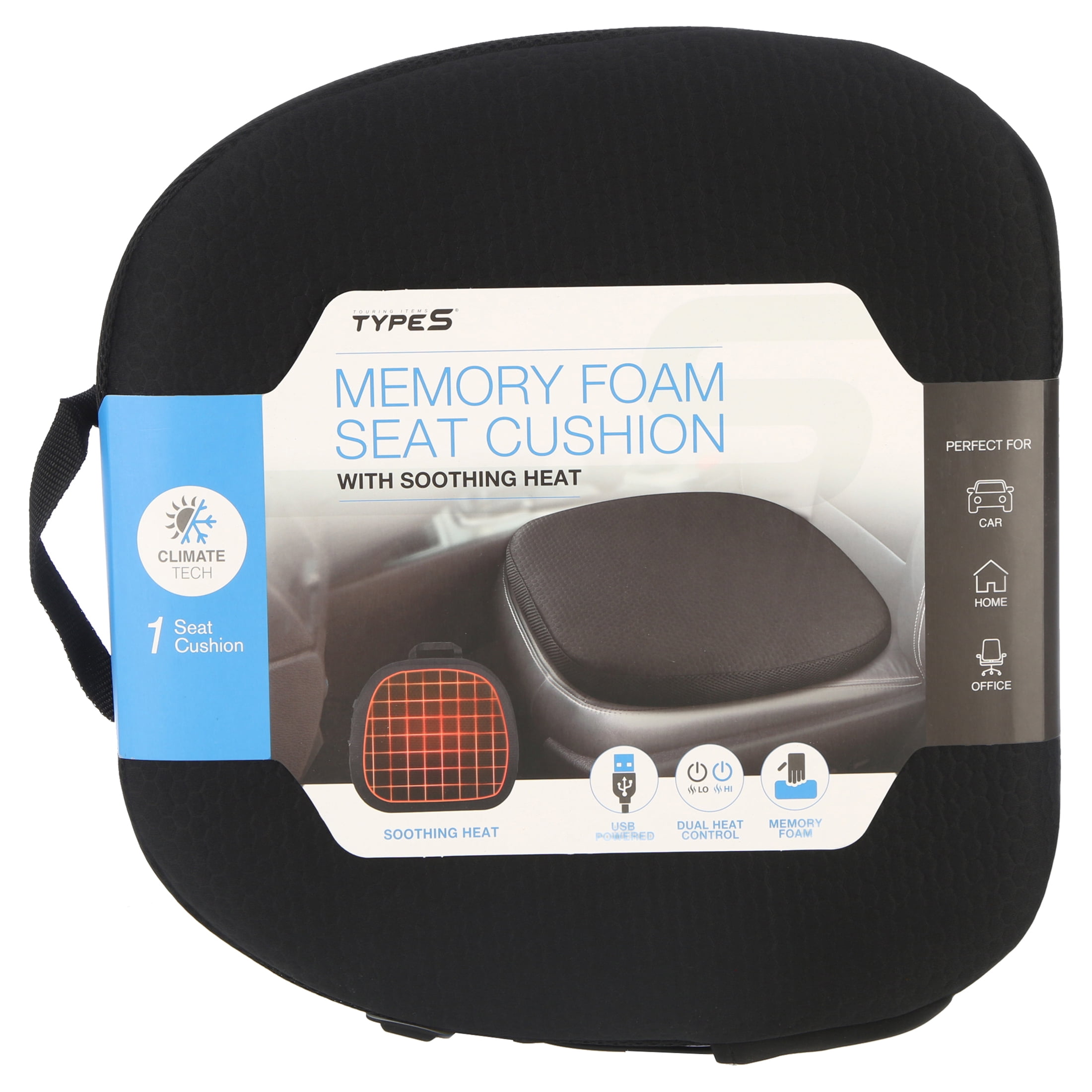 TYPE S Auto Memory Foam Heated Seat Cushion for Car, Home, office