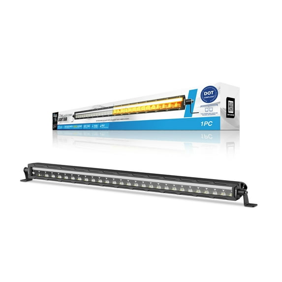 TYPE S - Elevate 32 Inch Spot + Flood Combo Beam Slim Light Bar With Amber Accent Light - DOT Compliant - 11020 Raw Lumens, Waterproof, Die-cast, Off Road Lights, Truck, Jeep, UTV, ATV, SUV, 1 Pack