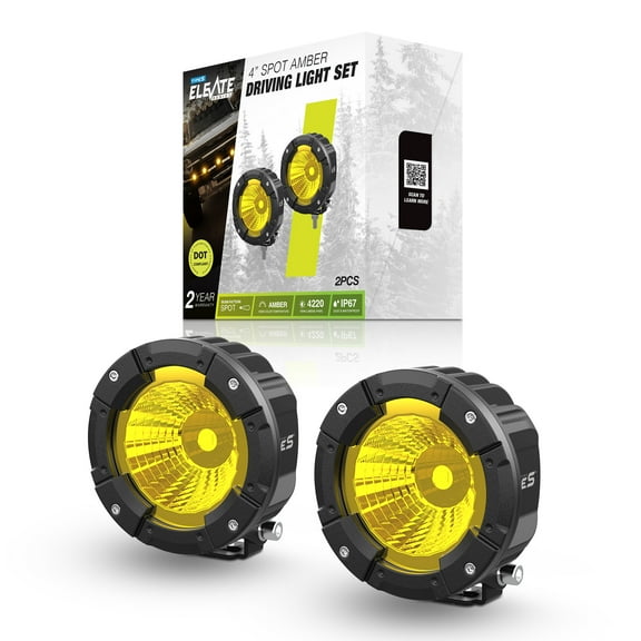 TYPE S - Elevate 4 Inch Amber Spot Beam Round Pod Light Set - DOT Compliant - 4220 Raw Lumens, Waterproof, Die-cast, Off Road Lights, Truck, Jeep, UTV, ATV, SUV, 2 Pack