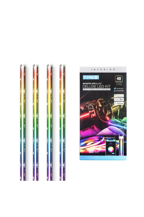 - Infinite AppGlow Smart Interior Car LED Light Kit – 4 x 12” RGB Strips, CarPlay, Android Auto, Voice Control, Custom Presets, 12V Plug & Play