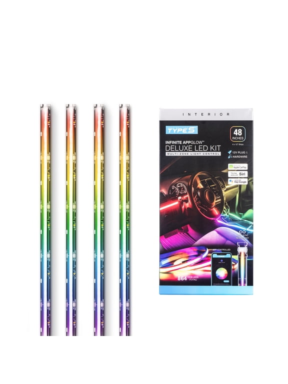 - Infinite AppGlow Smart Interior Car LED Light Kit – 4 x 12” RGB Strips, CarPlay, Android Auto, Voice Control, Custom Presets, 12V Plug & Play