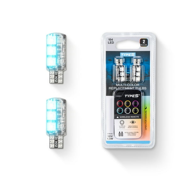 TYPE S - Remote-Controlled 194/T10 Multicolor LED Mini Bulb Set - White and 14 Colors, 6 Modes, Brightness Control, 2 Pack