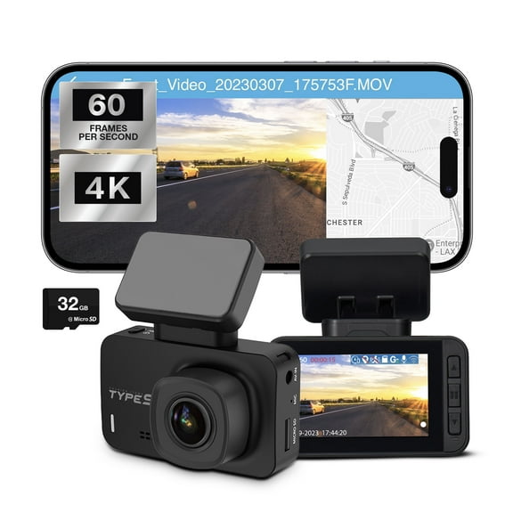 TYPE S S403 Dash Cam | 4K UHD at 60FPS | Wide-Angle Lens with WDR | 24-Hour Parking Surveillance | Smart G-Sensor & Expandable Storage up to 256GB | Wi-Fi & App Integration