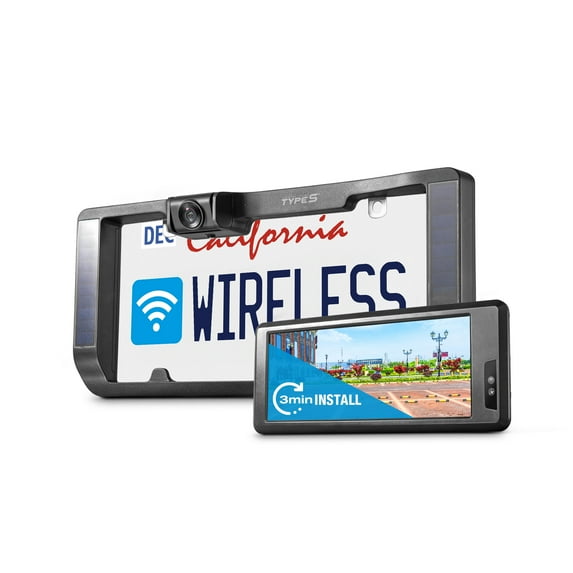 TYPE S Solar-Powered Wireless Backup Camera, Adjustable Lens, 6.8” Touch Screen LCD, Night Vision, License Plate Camera, Universal Compatibility for Cars, Trucks, RVs (Upgraded Version)