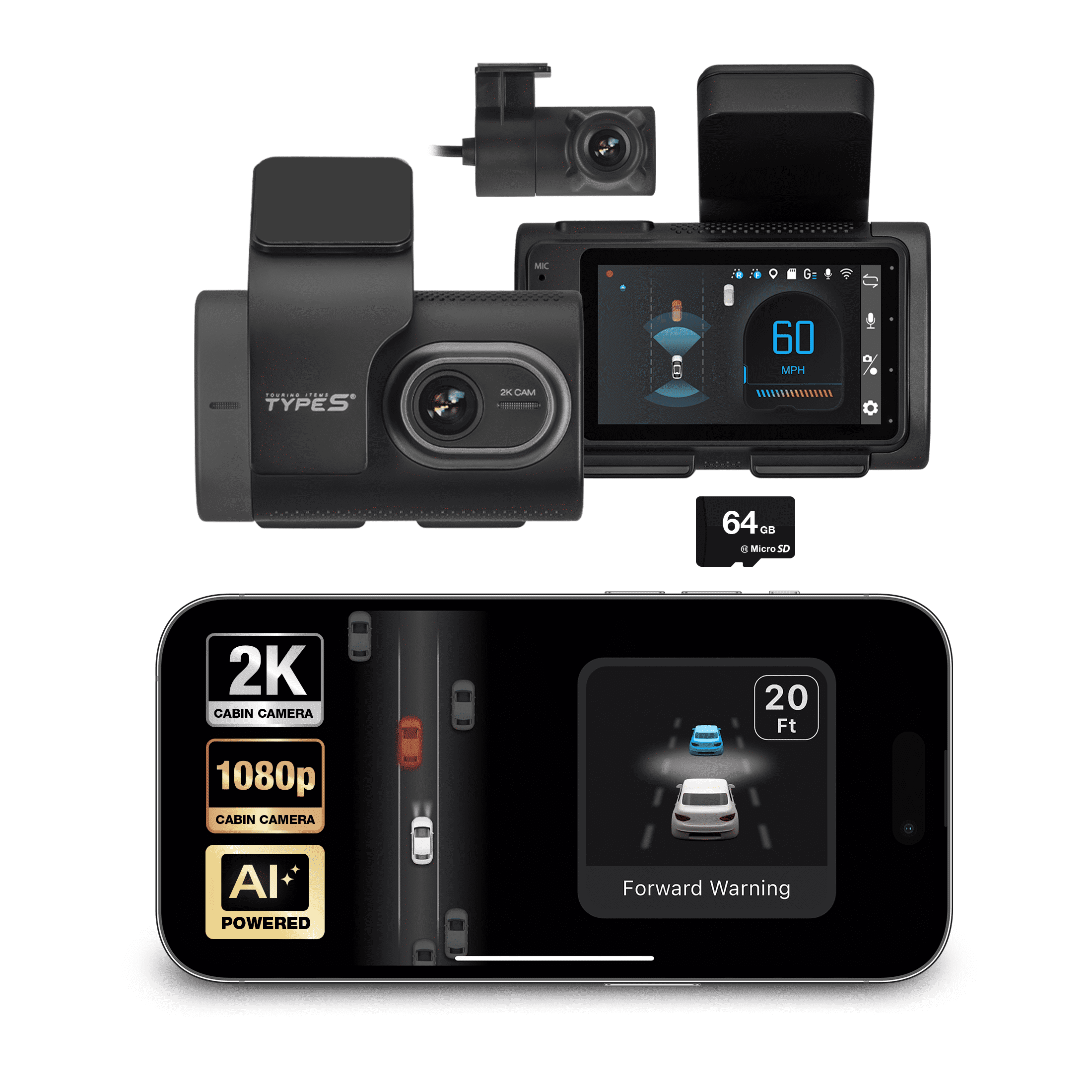 Walmart Black Friday Deals 2025 - TYPE S T200 PLUS AI-Powered Driver Assistance 2K Dash Cam with ADAS, Collision Warnings, Lane and Pedestrian Detection, Vehicle Departure Reminders, Front Rear Smart Incident Video Surveillance