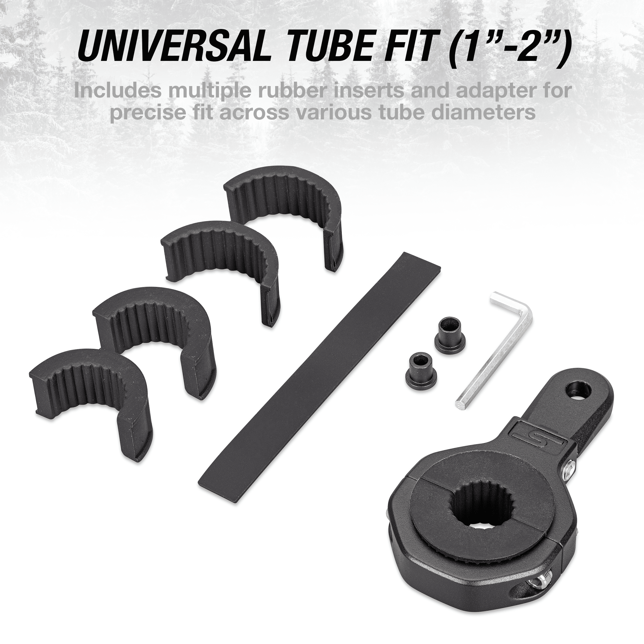 TYPE S Universal Tube Clamp Mount, No-Drill Bracket for 1” to 2” Tubes, Black, 1 Piece