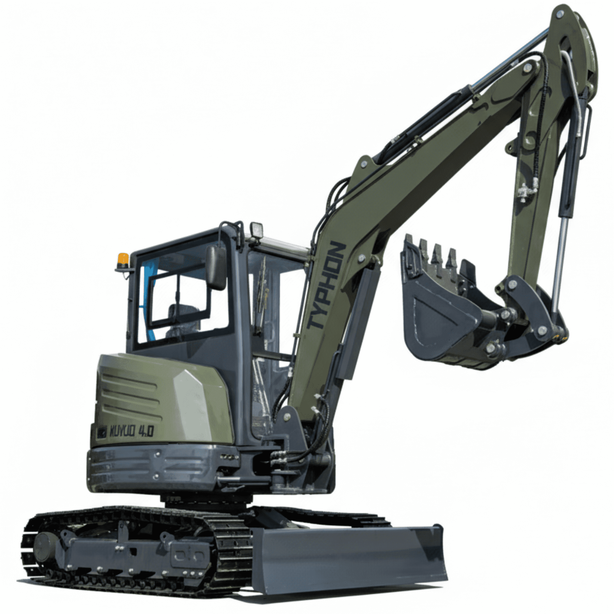 TYPHON KUVUO 4.0 Mini Excavator with Kubota D1703 Engine, Metal Tracks, Boom Swing, AC/Heater Cabin, Hydraulic Control
