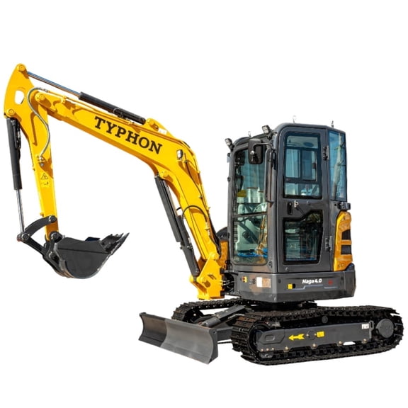 TYPHON NAGA 4.0 Mini Excavator 4 Ton, 24.4HP Yanmar Diesel, Metal Track, ISO/SAE Controls, AC/Heater Cabin, 2 Travel Speeds