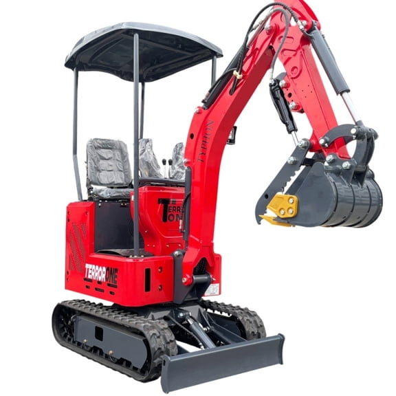 TYPHON TERROR ONE STORM 1 Ton Mini Excavator with Canopy, Hydraulic Oil Cooler, Wide Bucket & Thumb Clip  Compact Trench Digger