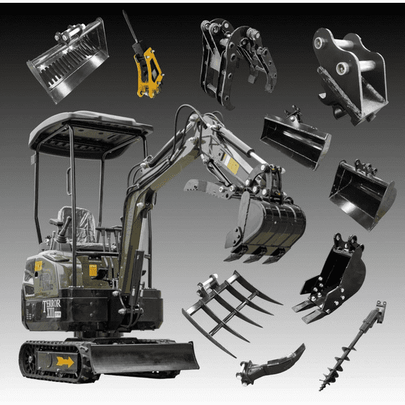 TYPHON TERROR XIII PRO 1.3 Ton Mini Excavator with 12 Attachments | 22.1hp GX690 Honda Engine