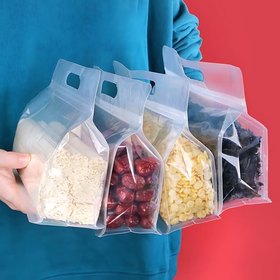 TYPPKMM 10 Pcs Thickened Stand-Up Ziplock Bags with Handle, Waterproof Moisture-Proof Reusable Storage Bags for Food, Tea & Bakery