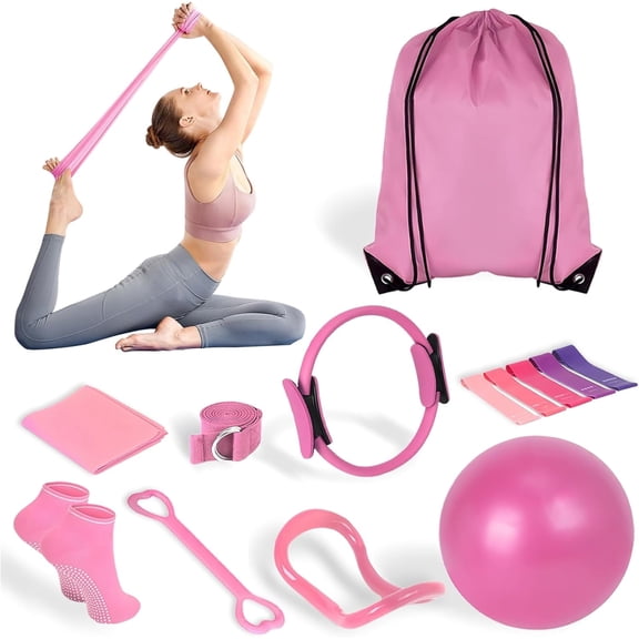 TYPPKMM Pilates Kit for Women, 13 Piece Home Workout Starter Set with Ring 14 Inch