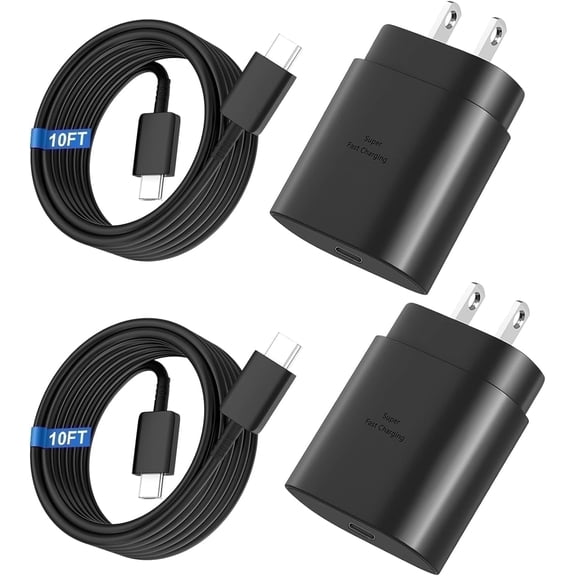 TYPPKMM 2-Pack 25W USB-C Wall Charger Block with 10ft Cable