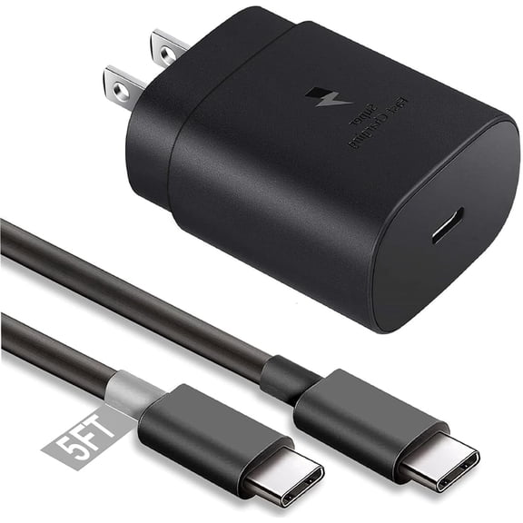 TYPPKMM 25W USB-C Fast Charger with Cable for Samsung Galaxy A16/A55/S24 FE/S23/S22, Black