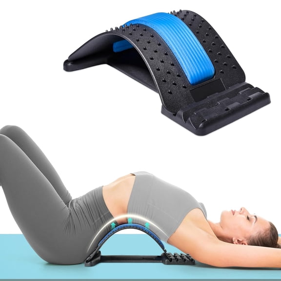 TYPPKMM Adjustable Back Stretcher Board, Spine Deck Lumbar Support for Lower Back Pain, Blue