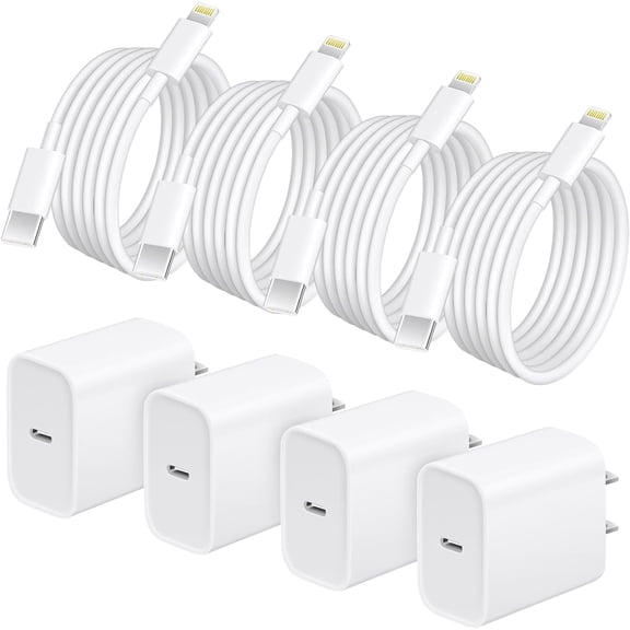 TYPPKMM Aisni 4 Pack Fast Charger Cord Compatible with Iphone Charger Fast Charging Block,20W USB-C  4-Pack, White, for iPhone 14/13/12 Pro Max/XR
