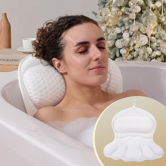 TYPPKMM Bath Pillow, Extra Soft White Bathtub Cushion, 18.5 x 18 Inch, Ergonomic Mesh Design