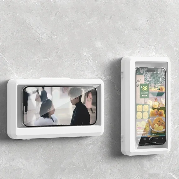 TYPPKMM Bathroom Phone Holder Waterproof, Universal Wall Mount with Anti-Fog, 360 Rotation