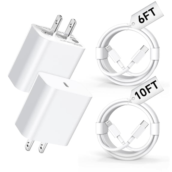 TYPPKMM Compatible with iPhone Charger 6/ Fast Charging 2Pack 20W Pd Fast Charger Type C Fast,20W PD – 2-Pack, White, with Cable, for iPhone 14/13/12/11
