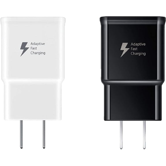 TYPPKMM [Fast Charging Wall Adapter for Samsung Galaxy S9 / S8 / S6 / S7 - Note 10/9 / 8 Edge/Plus/Active%75 Faster Charger (2X White & Black Adapter)
