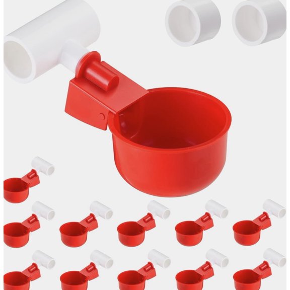 TYPPKMM, Lightweight 5/ Chicken Water Cup with PVC Tee Fitting Automatic Drinker for Poultry Thread Filling Waterer Poultry Drinking Bowl 10Pcs