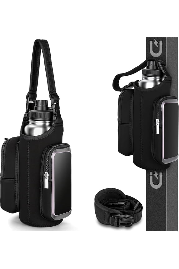 Magnetic Gym Bag with Water Bottle Holder, 3 Compartment Crossbody Duffel, Black