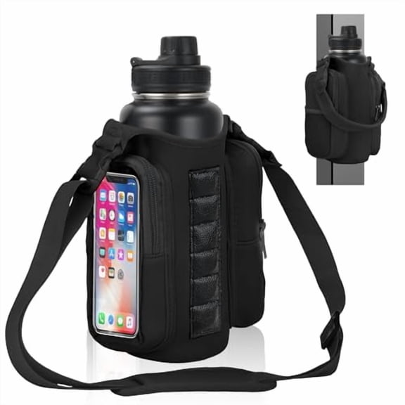 TYPPKMM Magnetic Water Bottle, 32oz Gym Bottle with Strong Magnet Holder and Carrying Bag, Black Nylon