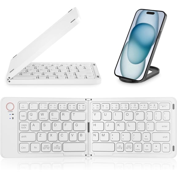 TYPPKMM Mini Foldable Bluetooth Keyboard - Portable Wireless Full Size Keyboard (Sync Up to 3 Devices), Ultra-Slim Aluminum Travel Folding Keyboard for iPhone iPad Mac Android Windows iOS