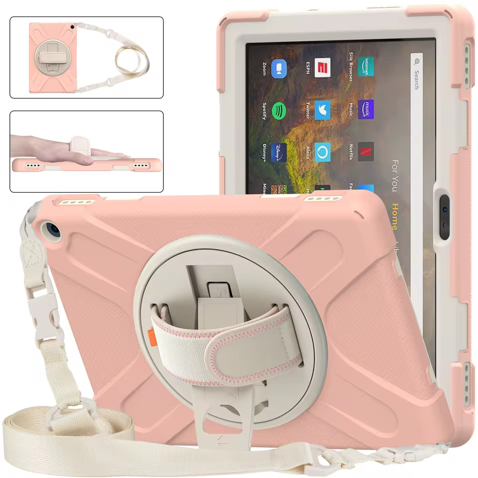 TYPPKMM Rugged Case for Amazon Fire HD 10 Plus 2021 11th 10.1 Inch, Rose Gold